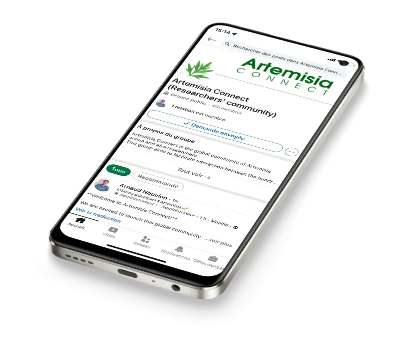 Artemisia Connect LinkedIn page on phone